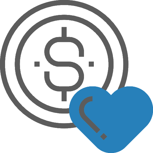 A blue and white logo with a heart in the middle that represents love and connection.