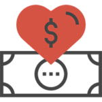 A heart with a dollar sign in it, representing the concept of monetization and financial value.